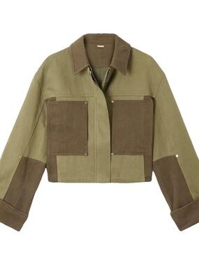 Cult Gaia Anders Jacket — Green/Khaki Color Block | Hemp & Cotton | Perfect Cond